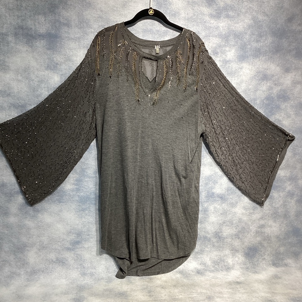 Haute Hippie Gray Beaded Drapey Mini Dress Size M